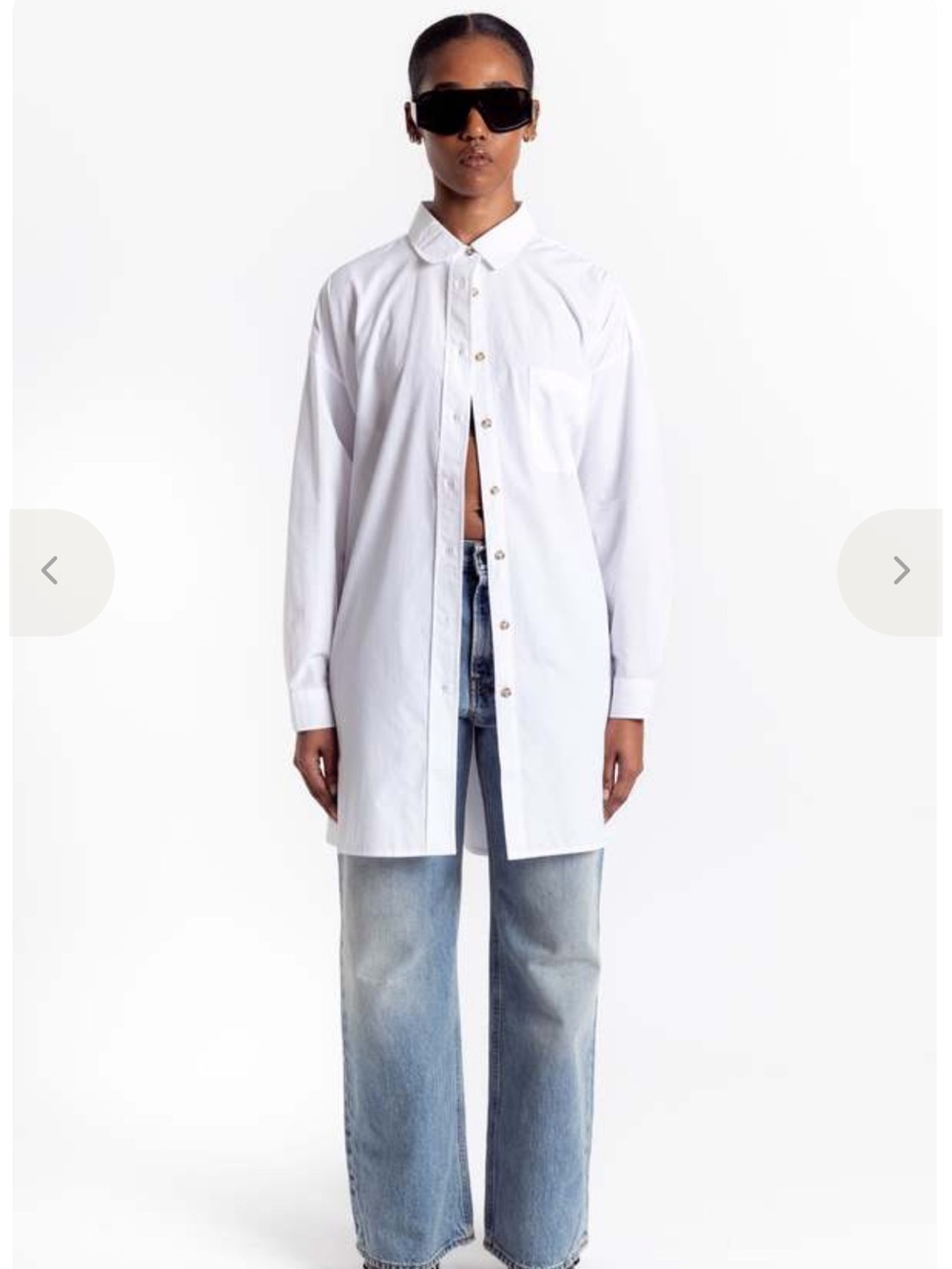 Rita Row Morris Crisp White Oversized Longline Button-Front Blouse